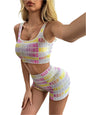 White Letter Printed Keep Running Wide Strap Top & Shorts Active Set