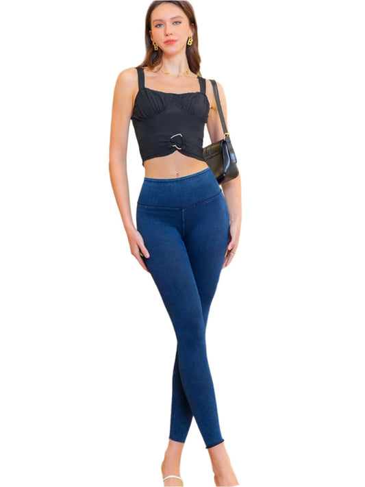 Wide Waistband Cropped Jeans | Casual & Comfortable in Peacock Blue