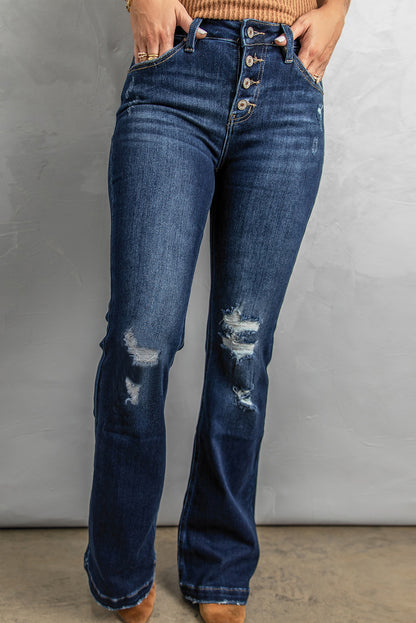 Button Fly Distressed Bootcut Jeans | Casual & Trendy