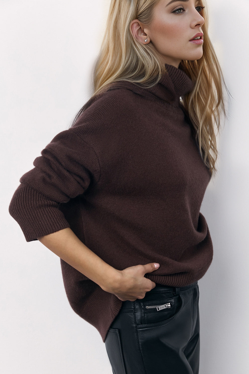 Turtleneck Long Sleeve Dropped Shoulder Sweater | Cozy & Stylish