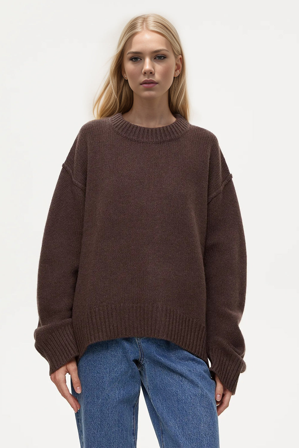 Round Neck Dropped Shoulder Sweater | Casual & Comfortable