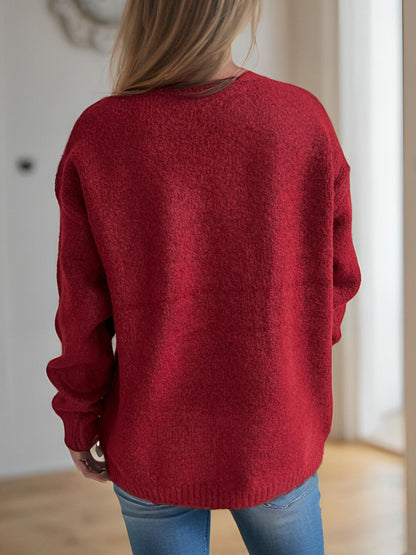 Cherry Round Neck Long Sleeve Sweater | Cozy & Cute