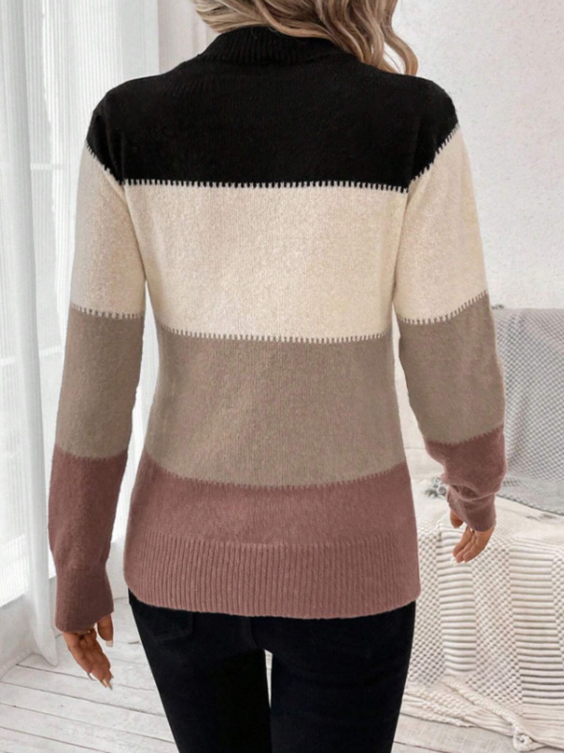 Color Block Mock Neck Long Sleeve Sweater | Bold & Cozy