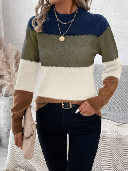 Color Block Mock Neck Long Sleeve Sweater | Bold & Cozy